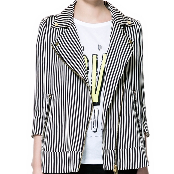 Zara Jackets & Blazers - Zara Trafaluc Stripe Moto Zipper Jacket Medium